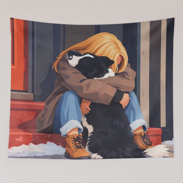 Item preview, Girl Hugging Dog Emotional Bond Scene designed and sold by Creative_Canvas.
