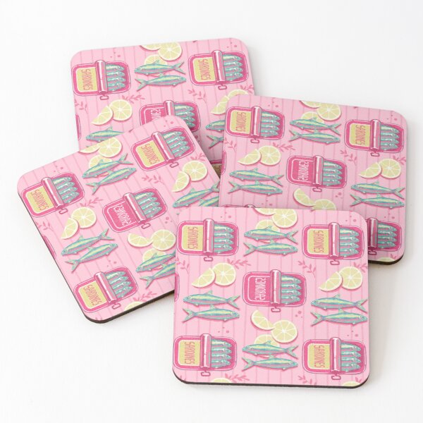 Item preview, Cute Sardines Pattern with Lemons. Pink Seamless Seafood Design designed and sold by MinimalAnGo.