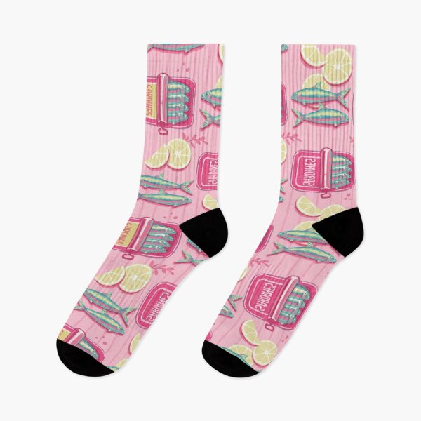 Item preview, Cute Sardines Pattern with Lemons. Pink Seamless Seafood Design designed and sold by MinimalAnGo.