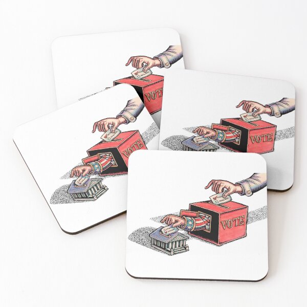 Item preview, hand puts ballot in voting box, uncle sam arm puts ballot in courthouse designed and sold by LisaHaney.