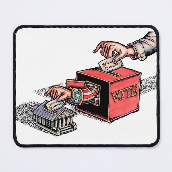 Item preview, hand puts ballot in voting box, uncle sam arm puts ballot in courthouse designed and sold by LisaHaney.
