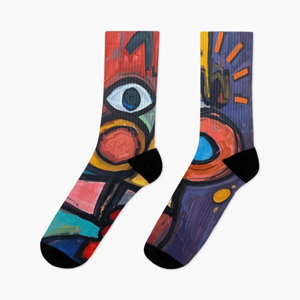 Item preview, Colorful abstract face with bold geometric shapes designed and sold by Rue Market.