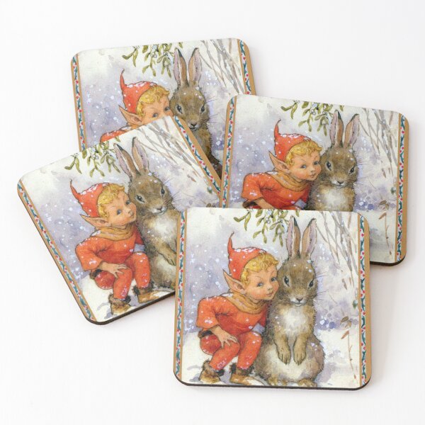 Item preview, Elf and Rabbit Under Mistletoe Christmas - Margaret Tarrant designed and sold by forgottenbeauty.