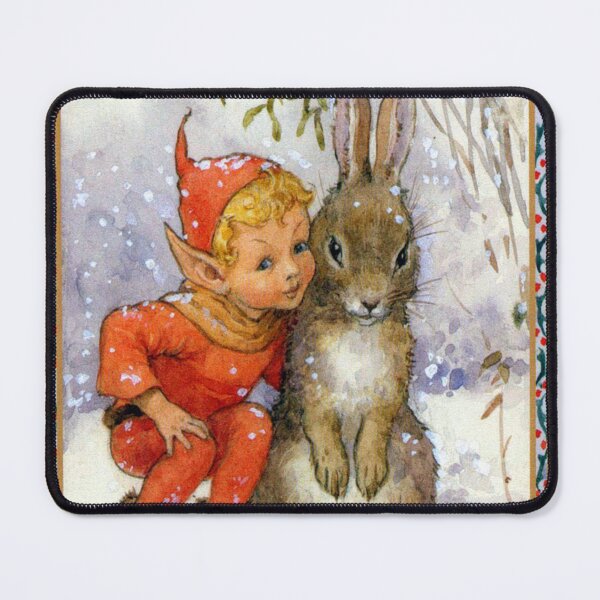 Item preview, Elf and Rabbit Under Mistletoe Christmas - Margaret Tarrant designed and sold by forgottenbeauty.