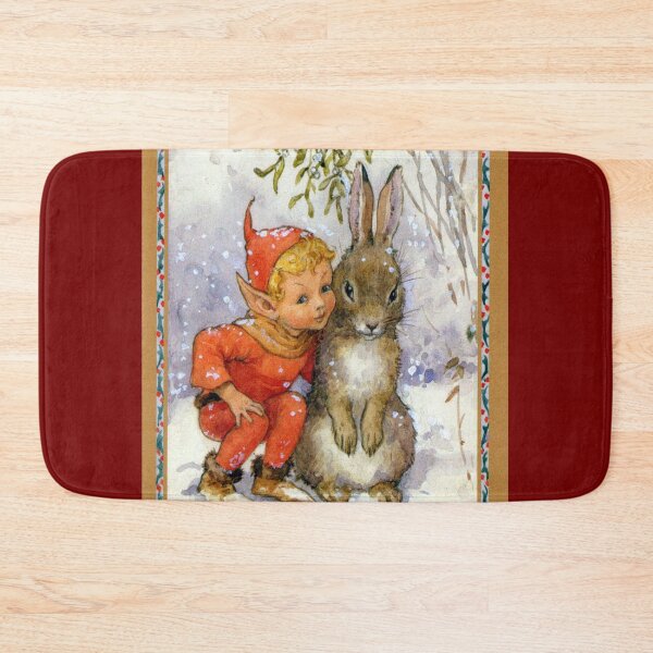 Item preview, Elf and Rabbit Under Mistletoe Christmas - Margaret Tarrant designed and sold by forgottenbeauty.