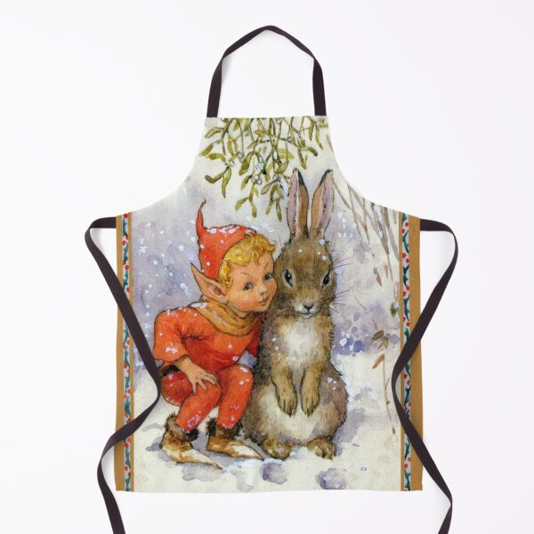 Item preview, Elf and Rabbit Under Mistletoe Christmas - Margaret Tarrant designed and sold by forgottenbeauty.