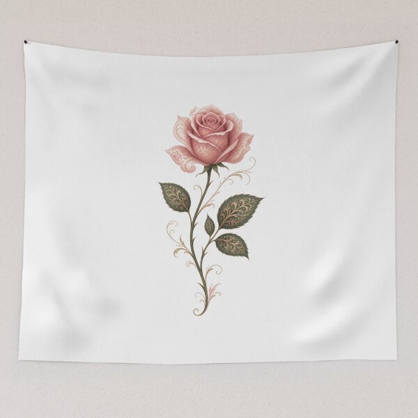 Item preview, Elegant Ornamental Pink Rose | Vintage Floral Botanical Art with Gold Filigree designed and sold by Joyfulfabric.