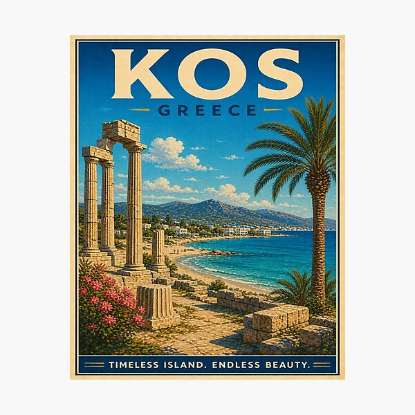 Item preview, Vintage Kos Greece Island Poster designed and sold by TravelScape Studio.