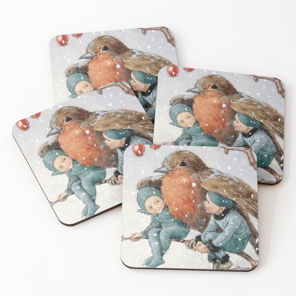 Item preview, Christmas Elves Sheltering with a Robin - Margaret Tarrant designed and sold by forgottenbeauty.
