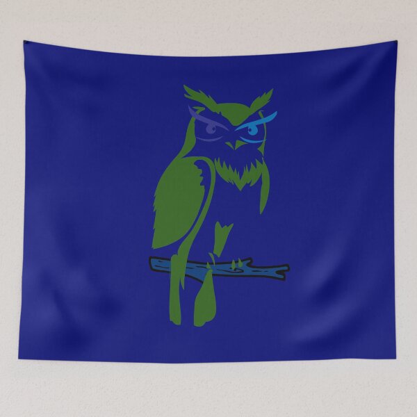 Item preview, Angry Owl Minimalist Design - Green Blue Forest Bird Illustration. designed and sold by LunaPrintCo.