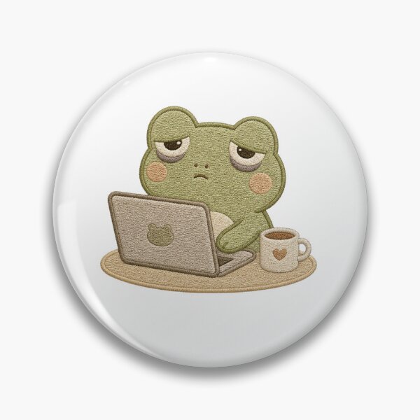 Item preview, Tired Frog Laptop Meme – Cozy Embroidery Aesthetic designed and sold by AMICO77.