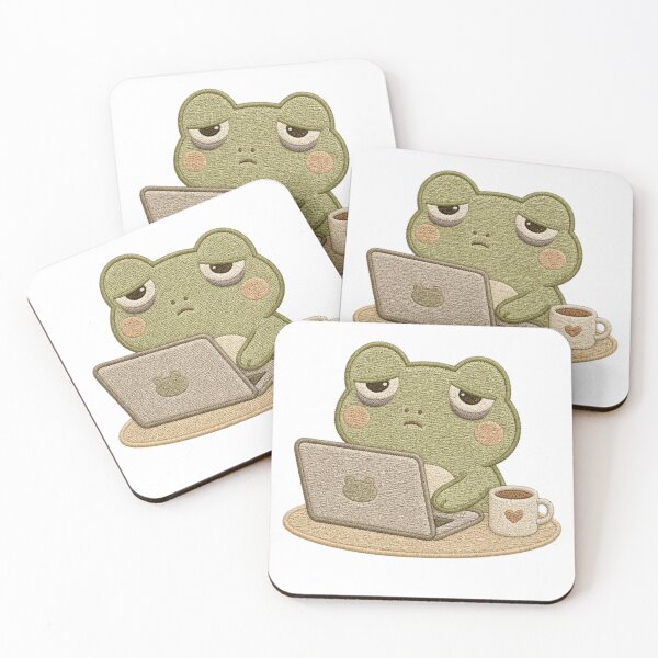 Item preview, Tired Frog Laptop Meme – Cozy Embroidery Aesthetic designed and sold by AMICO77.