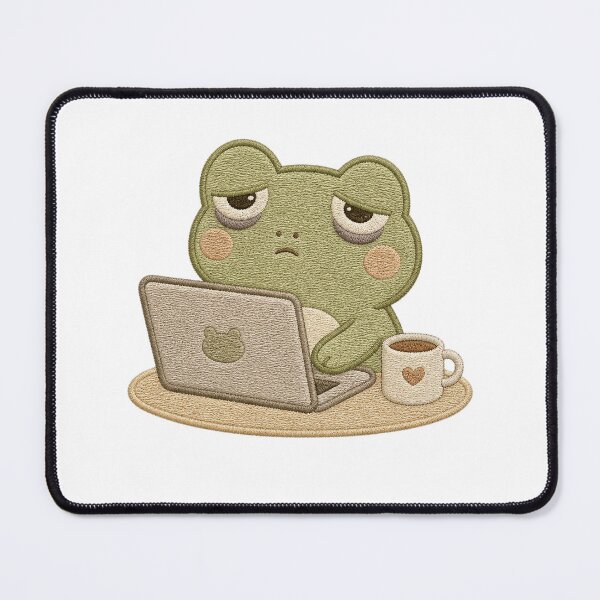 Item preview, Tired Frog Laptop Meme – Cozy Embroidery Aesthetic designed and sold by AMICO77.