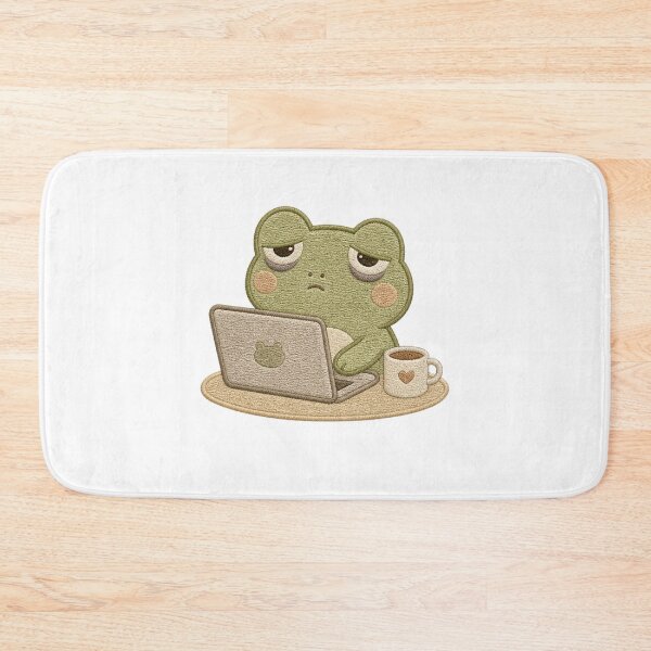Item preview, Tired Frog Laptop Meme – Cozy Embroidery Aesthetic designed and sold by AMICO77.