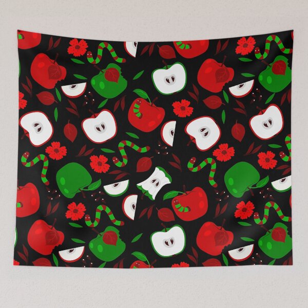 Item preview, rotten red apples green worms black floral designed and sold by Gossip Rag.