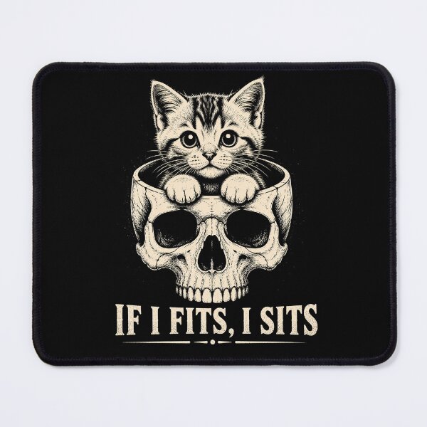 Item preview, If It Fits I Sit Black Cat Skull Minimalist Meme Humor designed and sold by Kladhadredo.