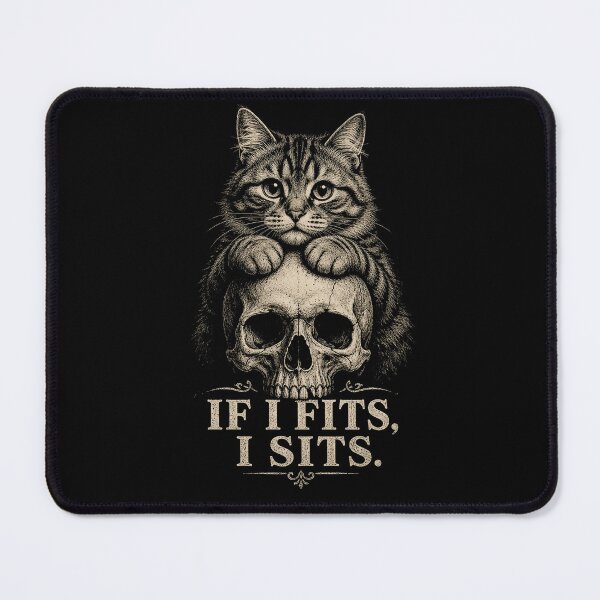 Item preview, If It Fits I Sit white Cat Skull Minimalist Meme Humor funny cat designed and sold by Kladhadredo.
