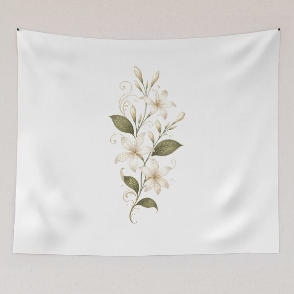 Item preview, Elegant Ornamental Jasmine Flower | Vintage Botanical Floral Art with Gold Filigree designed and sold by Joyfulfabric.
