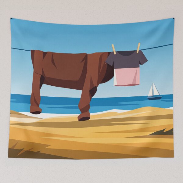 Item preview, Surreal Bull Laundry Beach Minimal Illustration designed and sold by Creative_Canvas.