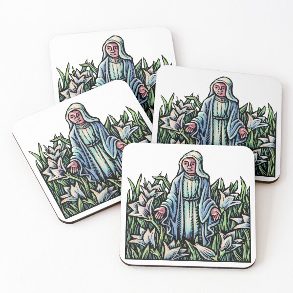 Item preview, statue of virgin mary in garden of white easter lilies designed and sold by LisaHaney.