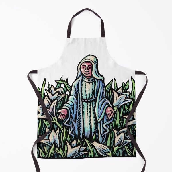 Item preview, statue of virgin mary in garden of white easter lilies designed and sold by LisaHaney.