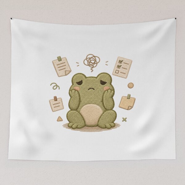 Item preview, Overwhelmed Frog Embroidery Cute Anxiety Kawaii Patch designed and sold by AMICO77.