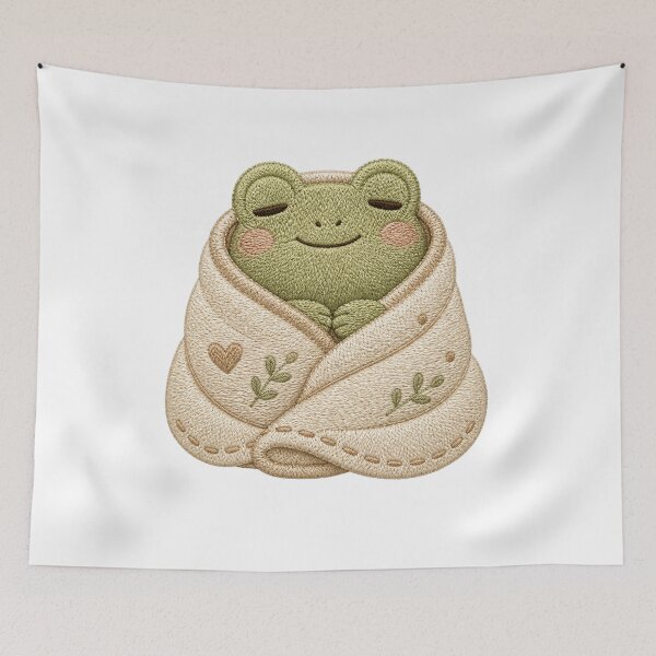 Item preview, Sleepy Frog Cozy Blanket Embroidery Aesthetic Patch designed and sold by AMICO77.
