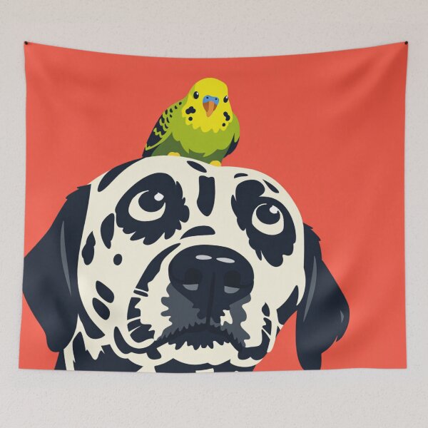 Item preview, Cute Dalmatian Dog with Parakeet Illustration designed and sold by Creative_Canvas.