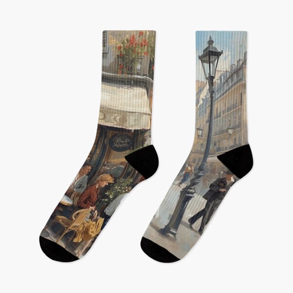 Item preview, Couple and friends at a sunny Paris café terrace designed and sold by Rue Market.