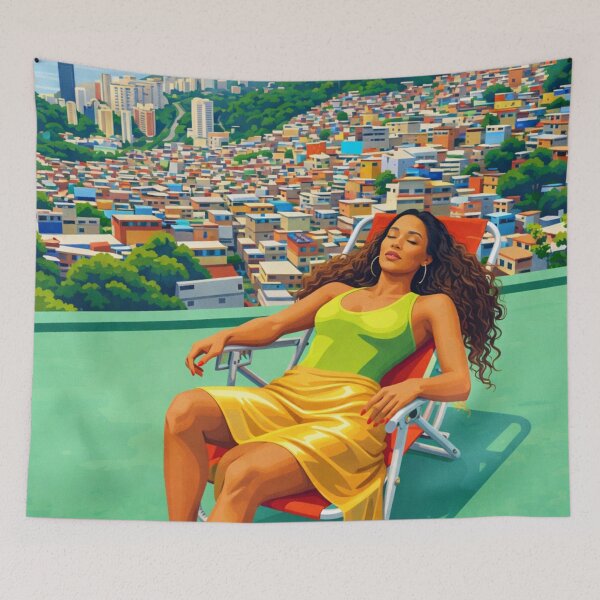 Item preview, Relaxing Woman Overlooking Rio Cityscape Illustration designed and sold by Creative_Canvas.
