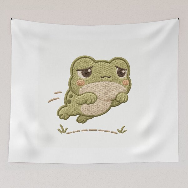 Item preview, Tiny Determined Frog Jump – Cozy Embroidery Style Kawaii Patch designed and sold by AMICO77.