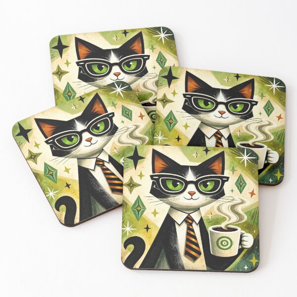 Item preview, Cat With Coffee,Fun,Green Background designed and sold by VFWChuck.