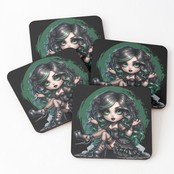 Item preview, Gothic Kawaii Doll with Green Hair and Emerald Eyes designed and sold by Szpaku desart .