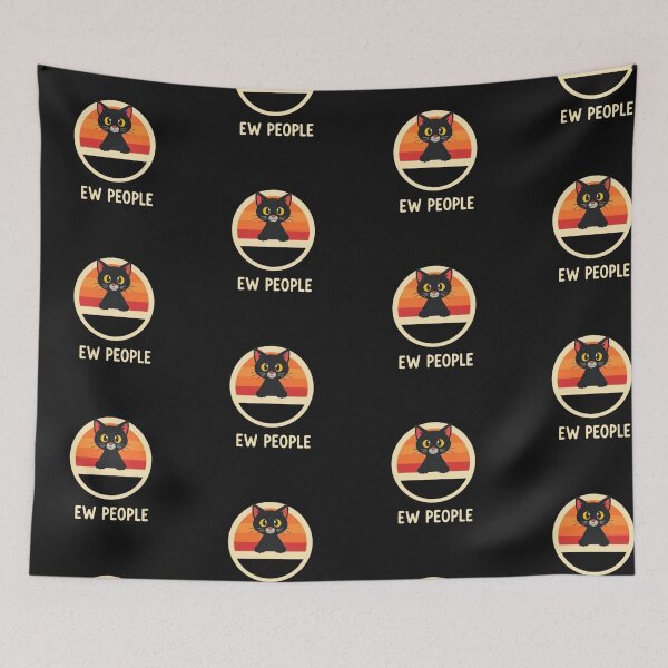 Item preview, Ew People Cute Black Cat Retro Sunset Tee designed and sold by artlife4.