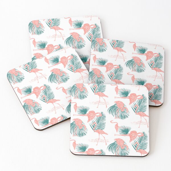 Item preview, Flamingo and Tropical Leaves Frolicking Block Print Style designed and sold by PD-Coastal.