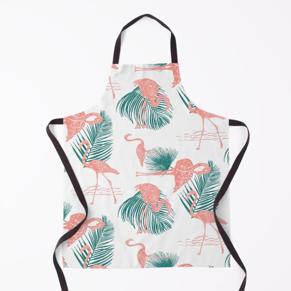 Item preview, Flamingo and Tropical Leaves Frolicking Block Print Style designed and sold by PD-Coastal.