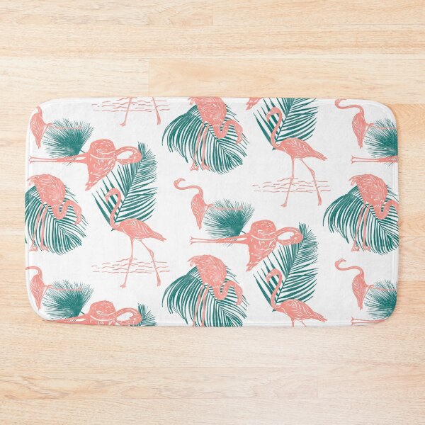 Item preview, Flamingo and Tropical Leaves Frolicking Block Print Style designed and sold by PD-Coastal.