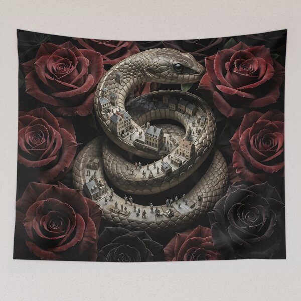 Item preview, A city entwined by a snake and midnight roses designed and sold by KunstGeist.