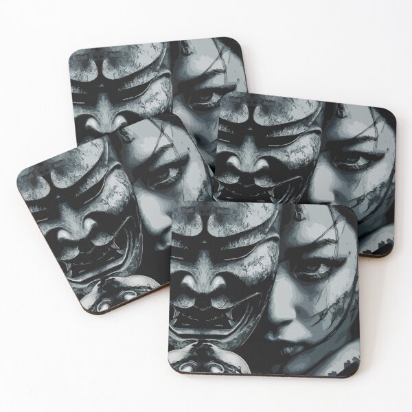 Item preview, Intense Japanese Woman with Traditional Oni Mask Dark Art designed and sold by RamyGallery.