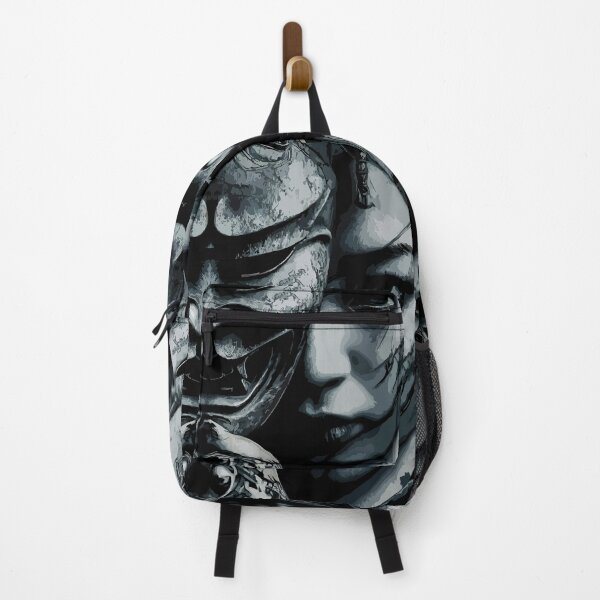 Item preview, Intense Japanese Woman with Traditional Oni Mask Dark Art designed and sold by RamyGallery.