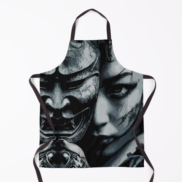 Item preview, Intense Japanese Woman with Traditional Oni Mask Dark Art designed and sold by RamyGallery.
