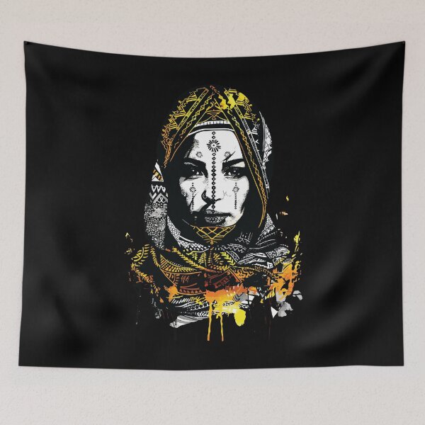 Item preview, Golden Tribal Woman Intricate Patterns Bold Portrait designed and sold by RamyGallery.