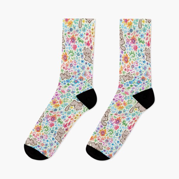 Item preview, Pebble's Whimsical Garden - Gray Cat & Bright Painted Florals - Cream designed and sold by EmiBeeBuzz.
