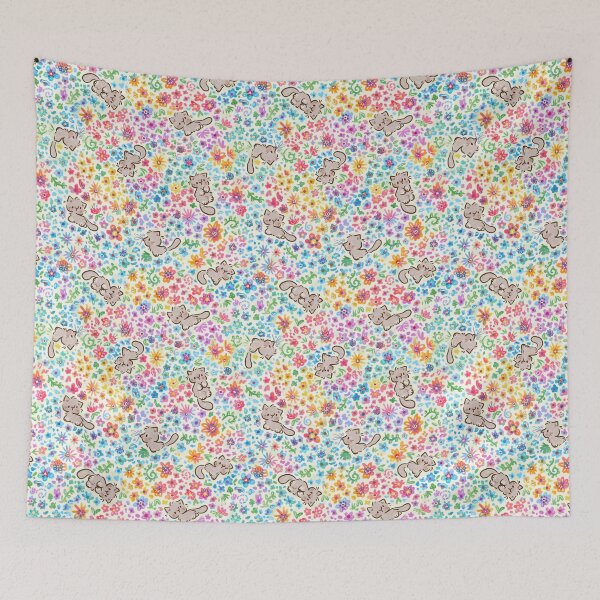 Item preview, Pebble's Whimsical Garden - Gray Cat & Bright Painted Florals - Cream designed and sold by EmiBeeBuzz.
