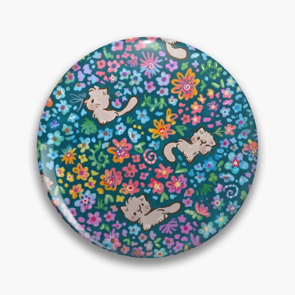 Item preview, Pebble's Whimsical Garden - Gray Cat & Bright Painted Florals - Teal designed and sold by EmiBeeBuzz.