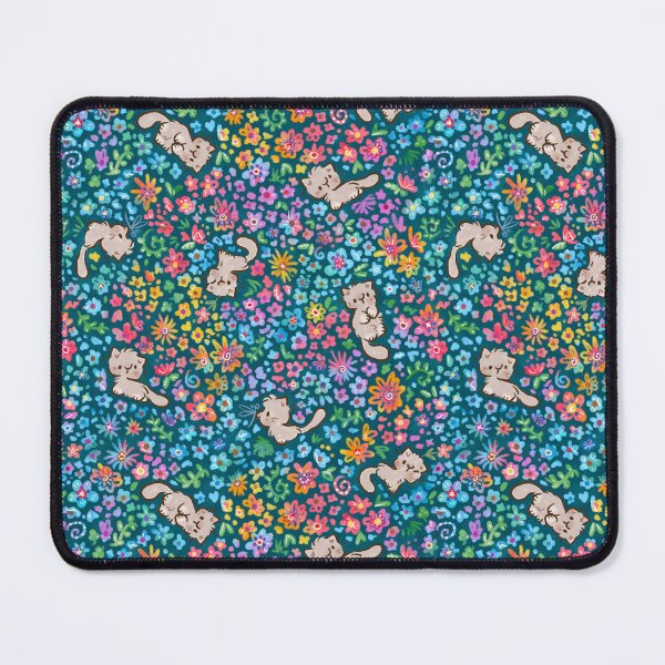 Item preview, Pebble's Whimsical Garden - Gray Cat & Bright Painted Florals - Teal designed and sold by EmiBeeBuzz.