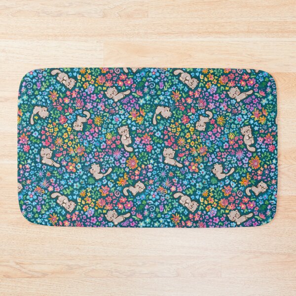 Item preview, Pebble's Whimsical Garden - Gray Cat & Bright Painted Florals - Teal designed and sold by EmiBeeBuzz.