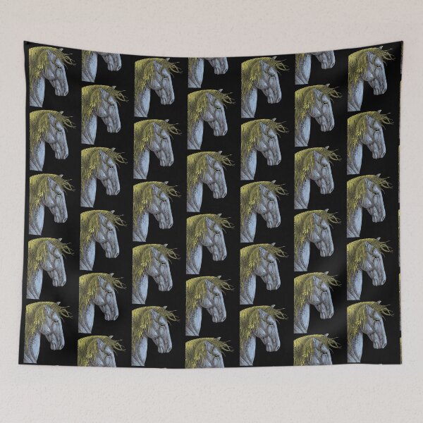 Item preview, Elegant Gray Horse Flowing Blonde Mane Portrait Art designed and sold by RamyGallery.