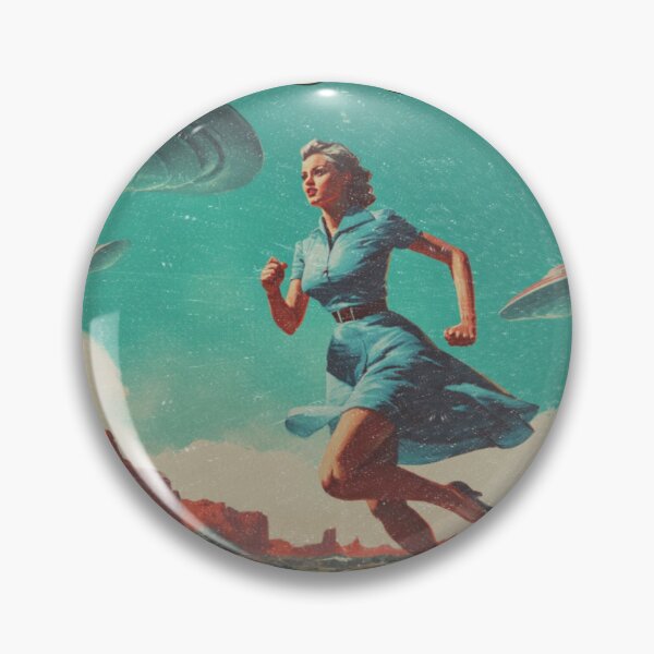 Item preview, Run – Retro Sci-Fi Alien Invasion Poster | Vintage UFO Chase Scene designed and sold by CCC Tees.