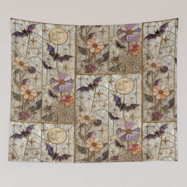 Item preview, Night Stained Glass of Bats and Flowers designed and sold by BriSher.